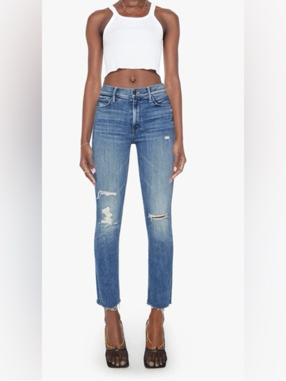 MOTHER The Mid Rise Dazzler Ankle Fray in Going in Circles Blue Size 29
